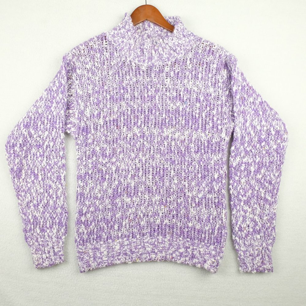 Vintage Womens Sweater Large Purple White Pullover Knit Lightweight Preppy 80s